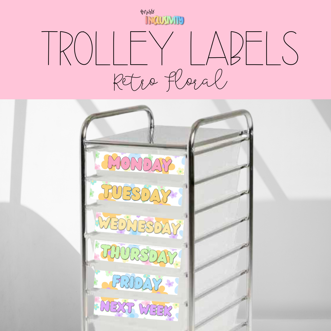 Retro Floral Teacher Trolley Labels [Editable]